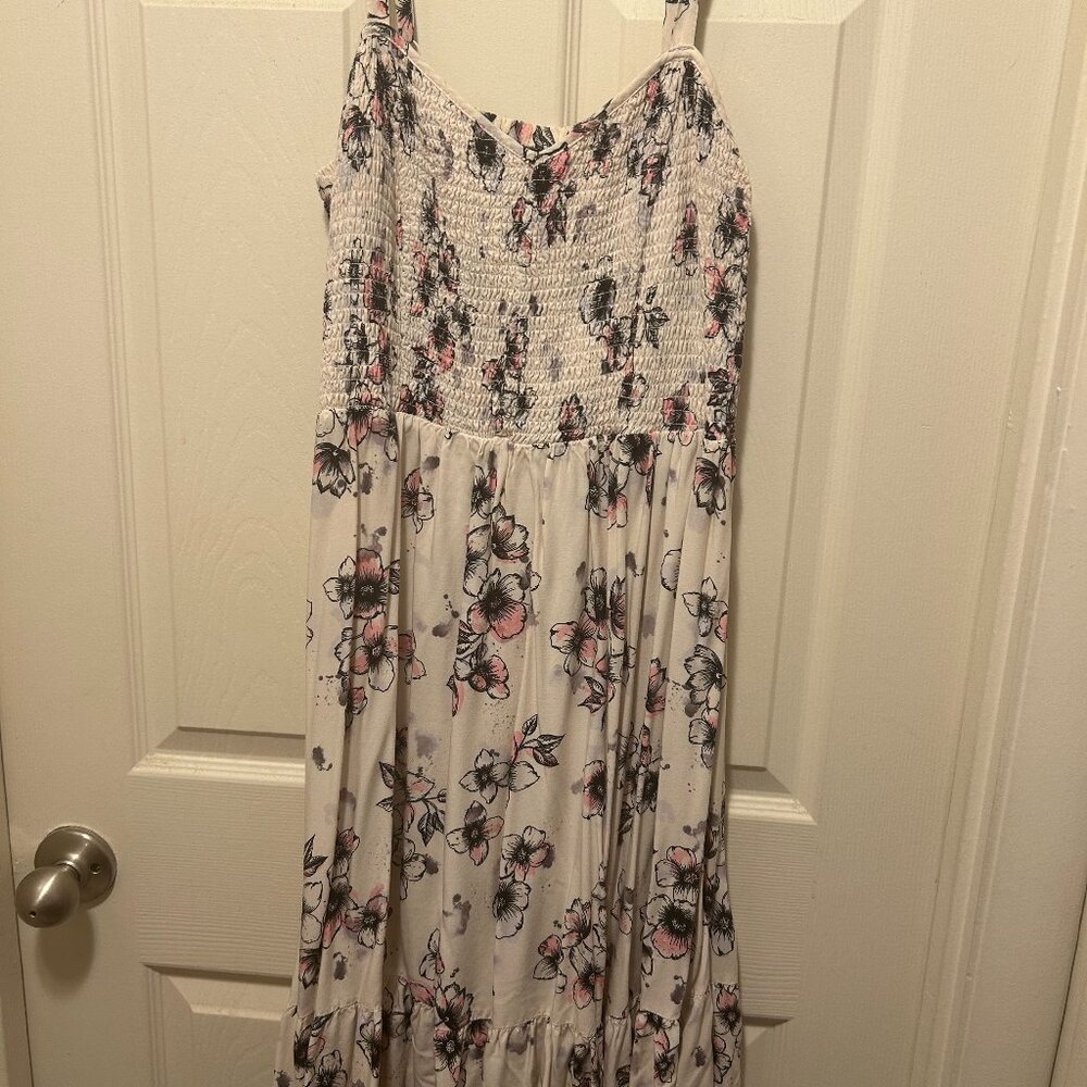 Torrid Smocked Sleeveless Cream Mini Dress with Floral Print Plus Size 1X